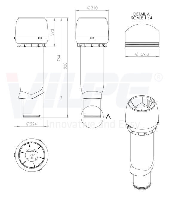 741687 Вентиляционный выход 160/225/700 (серый) чертеж
