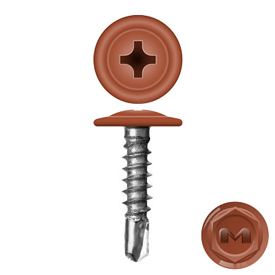 Caморез ПШС по металлу 4,2х16 RAL8004 Терракотовый прессшайба сверло