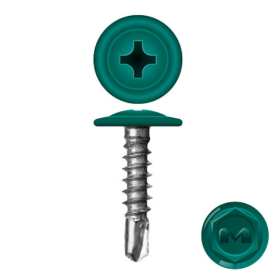 Caморез ПШС по металлу 4,2х16 RAL6026 Опал прессшайба сверло