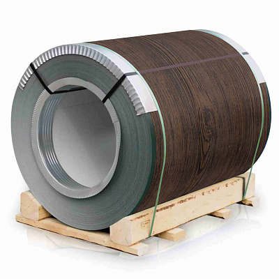 Рулон стали под дерево Темный Каштан 3D 0.45х1250мм Принтек Россия